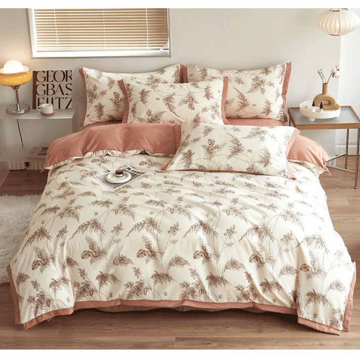 Autumn/Winter Red Cream Reed Leaves bedding set Class A Washable Double Yarn Cotton/Linen Duvet Cover Four-Piece bedding Set