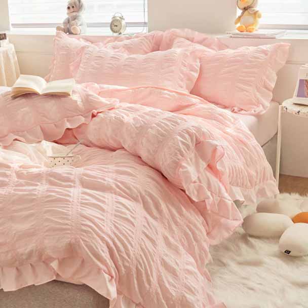 Solid Seersucker Poly Duvet Cover Bedding Set