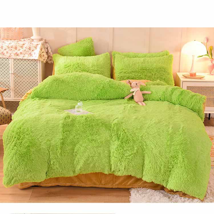 Solid Color Poly Mink Flannel Puffy Duvet Cover Bedding Set