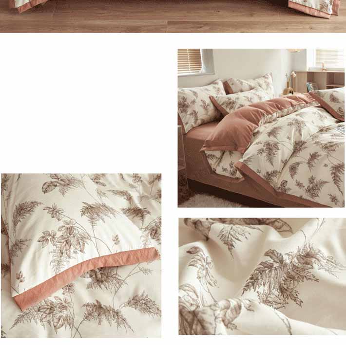 Autumn/Winter Red Cream Reed Leaves bedding set Class A Washable Double Yarn Cotton/Linen Duvet Cover Four-Piece bedding Set