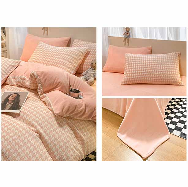 Swallow Gird Coral Fleece Pink/Grey/Green Duvet Cover Bedding Set