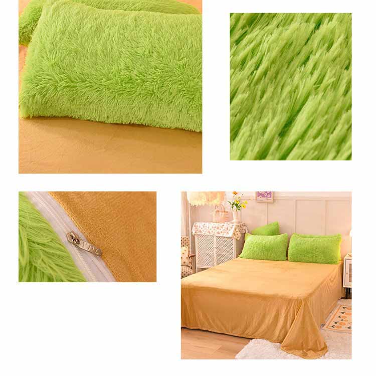 Solid Color Poly Mink Flannel Puffy Duvet Cover Bedding Set