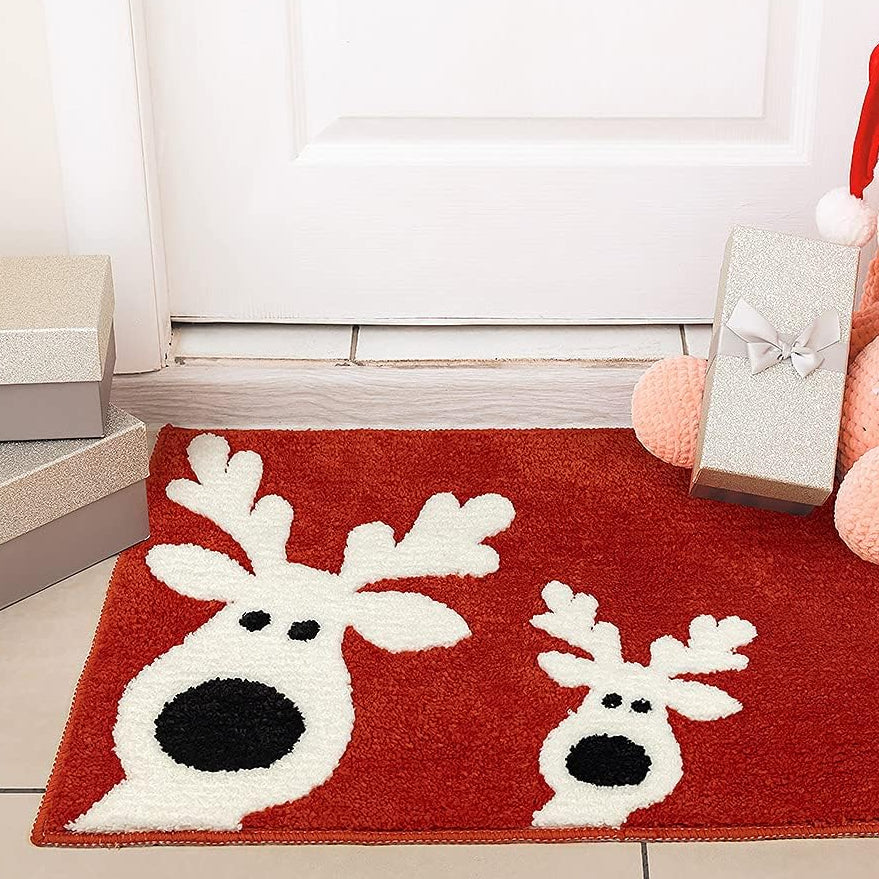 Cute Deer Bath Mat Christmas Decor, Reindeer Bathroom Decor, 20x32 inches