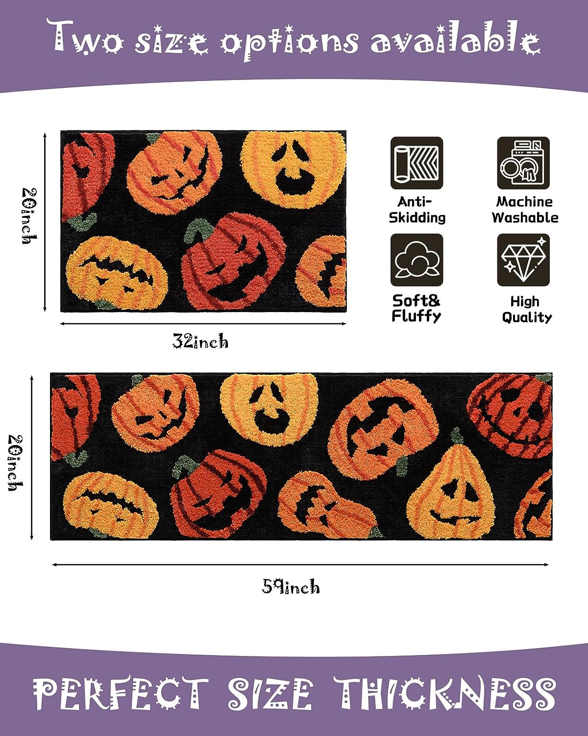 Feblilac Fall Halloween Bathroom Rugs Fun Pumpkins Bath Mat for Autumn Harvest Thanksgiving Home Decor, Soft Luxury Plush Non-Slip Carpet for Bathroom Kitchen Entryway