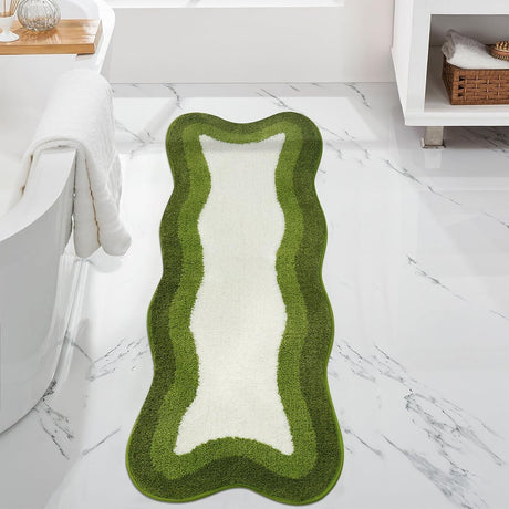 Green Gradient Bath Mats, Rug for Bathroom, Cute Non-Slip Irregular Shape Carpet for Shower Room