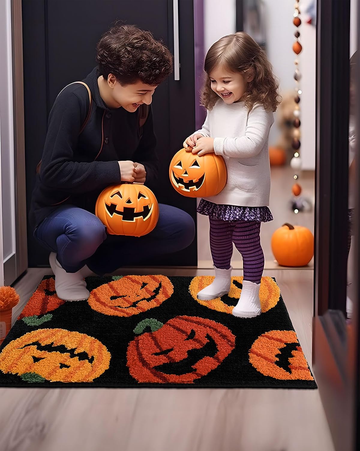 Feblilac Fall Halloween Bathroom Rugs Fun Pumpkins Bath Mat for Autumn Harvest Thanksgiving Home Decor, Soft Luxury Plush Non-Slip Carpet for Bathroom Kitchen Entryway