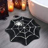 Feblilac Halloween Bathroom Rugs Spider Webs Round Bath Mats Non Slip Black Gothic Bathroom Decor Horror Washable Rugs for Shower Tub Entryway Kitchen 28"x28"