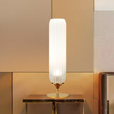 White Ribbed Glass Cylinder Night Table Light Postmodern LED Gold Desk Lamp for Bedside