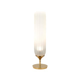 White Ribbed Glass Cylinder Night Table Light Postmodern LED Gold Desk Lamp for Bedside