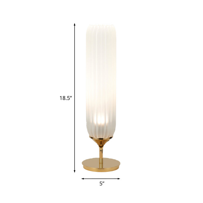 White Ribbed Glass Cylinder Night Table Light Postmodern LED Gold Desk Lamp for Bedside