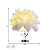 Palm Tree Feather Table Lighting Modern Romantic Pink/White LED Nightstand Lamp with K9 Crystal Drop