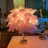 Palm Tree Feather Table Lighting Modern Romantic Pink/White LED Nightstand Lamp with K9 Crystal Drop