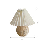 Ball Bamboo Rattan Table Light Modernist 1 Bulb White Night Lamp with Hundred Pleat Shade