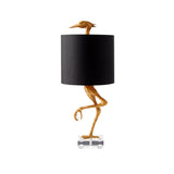 Ostrich Resin Night Table Light Classic 1 Light Bedroom Nightstand Lamp in Gold with Cylinder Fabric Shade