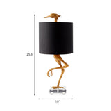 Ostrich Resin Night Table Light Classic 1 Light Bedroom Nightstand Lamp in Gold with Cylinder Fabric Shade