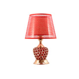 1 Light Night Stand Lamp Retro Urn Shape Crystal Embedded Table Lighting with Dual Empire Shade in Red/Gold