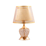 1 Light Night Stand Lamp Retro Urn Shape Crystal Embedded Table Lighting with Dual Empire Shade in Red/Gold
