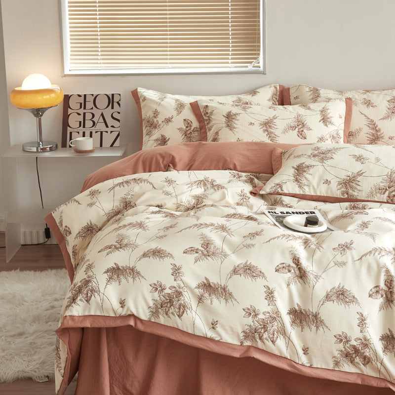 Autumn/Winter Red Cream Reed Leaves bedding set Class A Washable Double Yarn Cotton/Linen Duvet Cover Four-Piece bedding Set