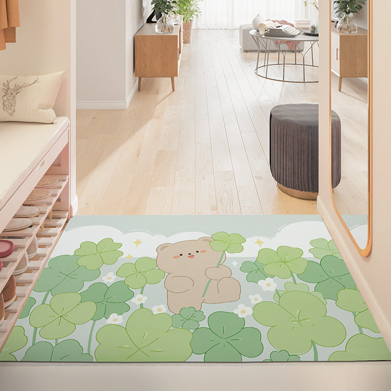 Feblilac Cute Clover and the Bear Leather Door Mat