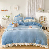 Thicken Blue Poly Milk Cashmere Flannel Duvet Cover Bedding Set