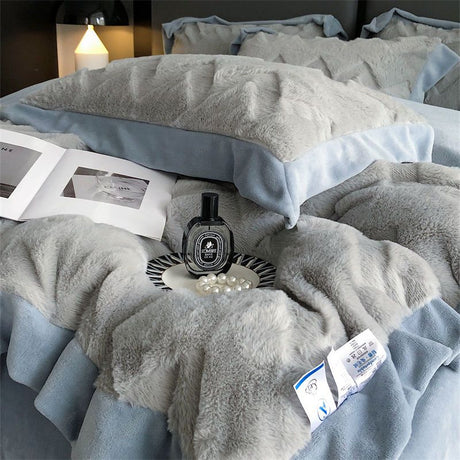 Poly Rabbit Wool Milk Cashmere Flannel Duvet Cover Bedding Set