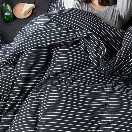 Grey Yarn-Dyed Stripe Knit Fabric Bedding Set Cotton Duvet Cover Bedding Set