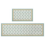 Feblilac Green Flower Leaves Geometric Pattern PVC Leather Kitchen Mat