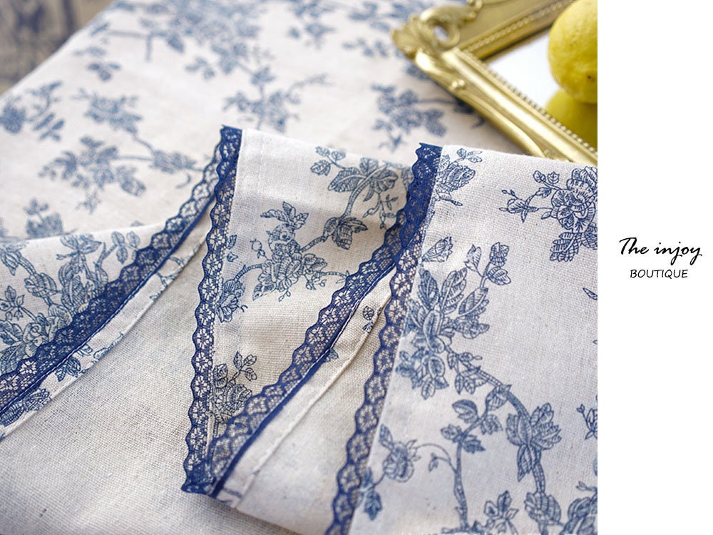 Blue Floral Pattern Tablecloth