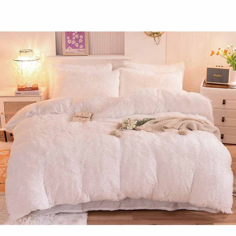 Solid Color Poly Mink Flannel Puffy Duvet Cover Bedding Set