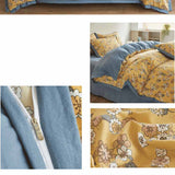 Autumn/Winter Yellow Blue Flowers bedding set Class A Washable Double Yarn Cotton/Linen Duvet Cover Four-Piece bedding Set