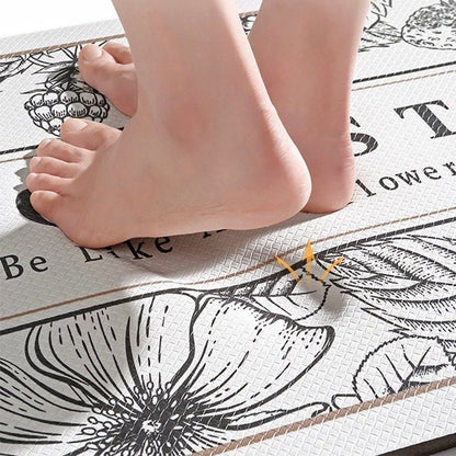 White Botanic Leaves Kitchen Floor Mat