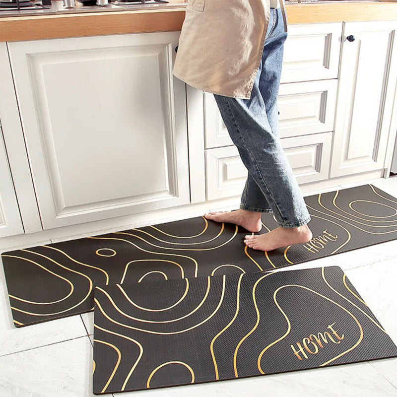 Black and Gold Kitchen Floor Mat