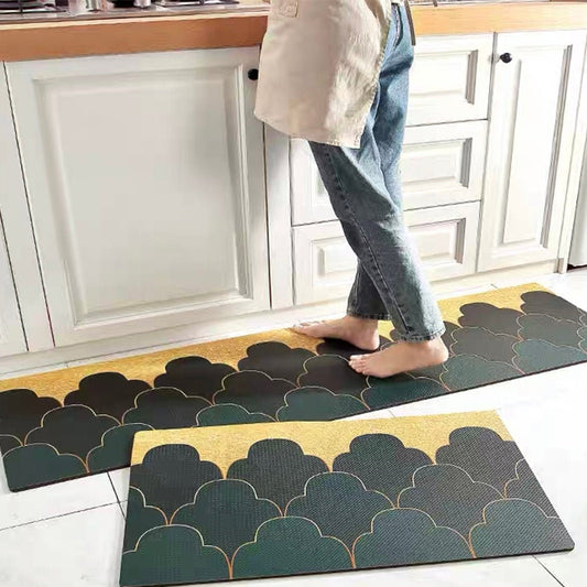 Geometric Gold Green Kitchen Floor Mat
