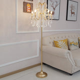 5 Bulbs Scroll Frame Floor Lighting Classic Style Gold Metal Standing Floor Lamp with Crystal Strand