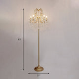 5 Bulbs Scroll Frame Floor Lighting Classic Style Gold Metal Standing Floor Lamp with Crystal Strand