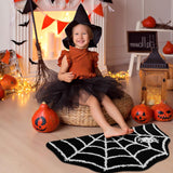 Feblilac Halloween Spider Web Bath Mat for Bathroom, Gothic Cute Black White Half Circle Bath Mat Non Slip Cartoon Half Round Shaped Bathtub Rug Bathroom Tub Plush Shower Rugs Washable