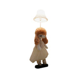 Kids Poodle Princess Fabric Floor Light 1-Bulb Reading Floor Lamp in Grey/Pink/Brown with White Shade