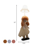 Kids Poodle Princess Fabric Floor Light 1-Bulb Reading Floor Lamp in Grey/Pink/Brown with White Shade