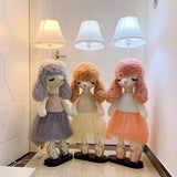 Kids Poodle Princess Fabric Floor Light 1-Bulb Reading Floor Lamp in Grey/Pink/Brown with White Shade