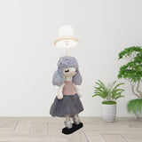 Kids Poodle Princess Fabric Floor Light 1-Bulb Reading Floor Lamp in Grey/Pink/Brown with White Shade