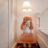 Kids Poodle Princess Fabric Floor Light 1-Bulb Reading Floor Lamp in Grey/Pink/Brown with White Shade