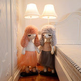 Kids Poodle Princess Fabric Floor Light 1-Bulb Reading Floor Lamp in Grey/Pink/Brown with White Shade