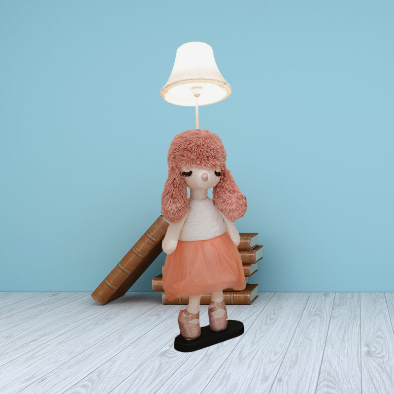 Kids Poodle Princess Fabric Floor Light 1-Bulb Reading Floor Lamp in Grey/Pink/Brown with White Shade