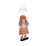 Kids Poodle Princess Fabric Floor Light 1-Bulb Reading Floor Lamp in Grey/Pink/Brown with White Shade