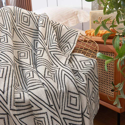 Black & White Geometric Pattern Reversible Blanket