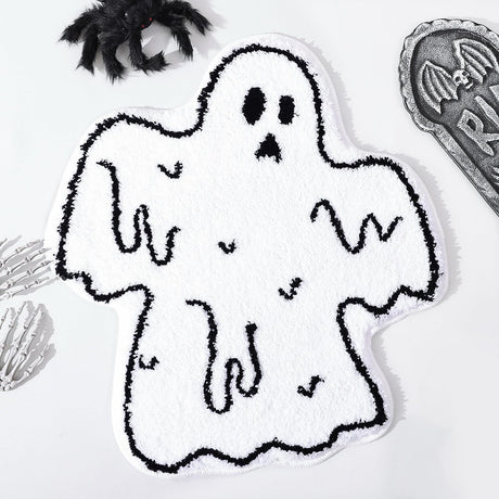 Feblilac Halloween Ghost Bath Mat for Bathroom, Cute White Ghost Bathroom Rug