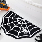 Feblilac Halloween Spider Web Bath Mat for Bathroom, Gothic Cute Black White Half Circle Bath Mat Non Slip Cartoon Half Round Shaped Bathtub Rug Bathroom Tub Plush Shower Rugs Washable