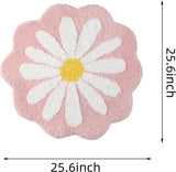 Cute Bath Mat,Pink Flower Rug,Water Absorption Non Slip Mat,Soft Machine Wash Rug Mat for Bedroom Kitchen Bathroom Toilet Floors 25.6 x 25.6 Inches (Pink)