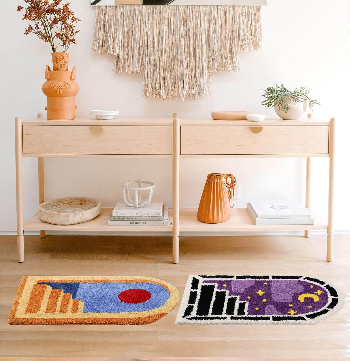 Feblilac Boho Bathroom Rug, Extra Soft and Absorbent Microfiber Moon Bath Mats, Non-Slip Bath Carpet, Machine Wash Dry, Bath Rugs for Bathroom Floor, Tub and Shower, 20x32