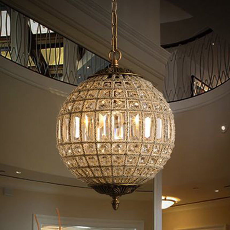 Antique Brass Crystal Globe Chandelier